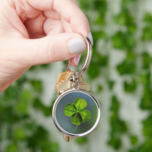 Porte-clés Lucky Green Four Leaf Clover (main)