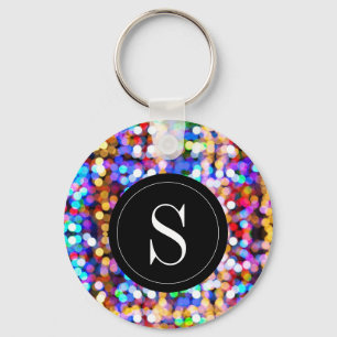 Porte-clés Lumières Bokeh Colorées de Lettre Initiale Monogra