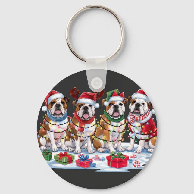 Porte-clés Lumières de Noël Bulldog - Design adorable (Recto)