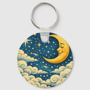 Porte-clés Lune croissante vintage dans le ciel nocturne