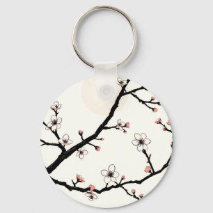 Porte-clés Lune de Fleur de Cerisier Motif Minimaliste