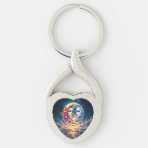 Porte-clés Lune de l'Équilibre Éternel – Âmes de Feu et d'Eau