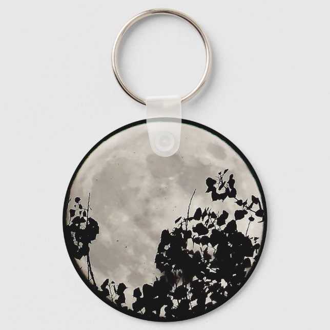 Porte-clés Lune derrière feuilles sombres (Recto)