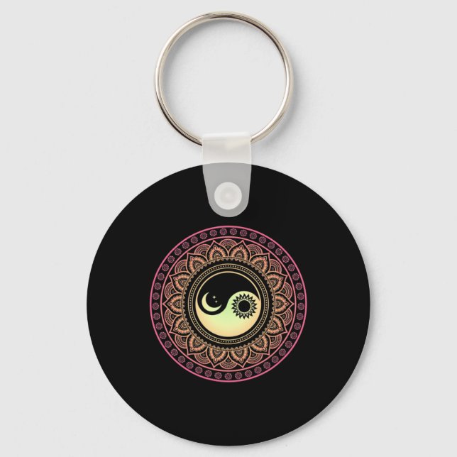 Porte-clés Lune et Soleil Yin Yang Mandala  (Recto)