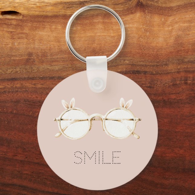 Porte-clés Lunettes à oreilles de lapin blanches roses sourir (Recto)