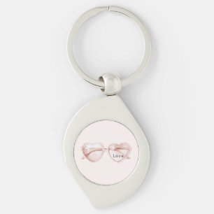 Porte-clés Lunettes de cœur rose Amour