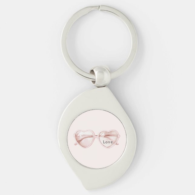 Porte-clés Lunettes de cœur rose Amour (Devant)