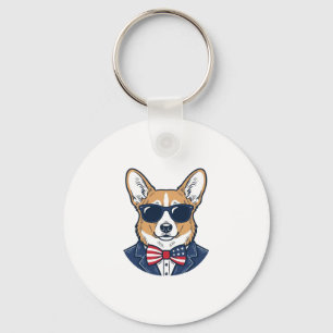 Porte-clés Lunettes de soleil Corgi patriotiques Art vectorie