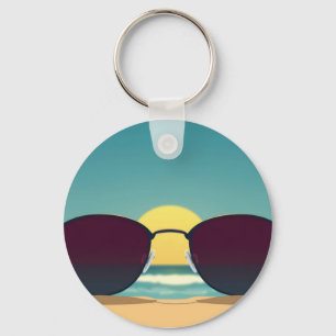 Porte-clés Lunettes de soleil rétro de plage et soleil