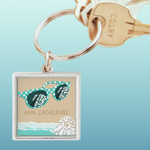 Porte-clés Lunettes de soleil Turquoise à pois Nom de coquill