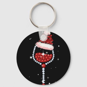Porte-clés Lunettes de vin Santa Hat Noël Vin Lover Cadeaux