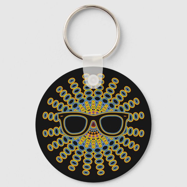 Porte-clés Lunettes Nerd ensoleillées + votre backgr. & idées (Recto)