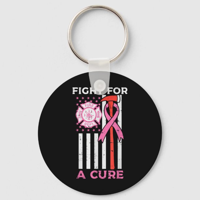 Porte-clés Lutter Pour Un Pompier Cure Us Drapeau Cancer Du S (Recto)
