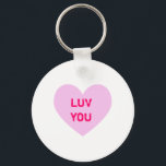 Porte-clés LUV YOU Pink Conversation Heart<br><div class="desc">abréviation "I Love You" sur un coeur rose.</div>