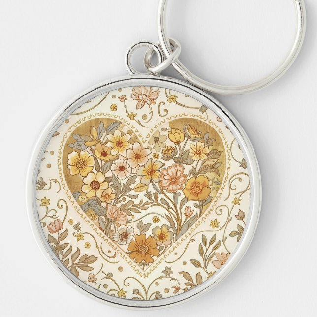 Porte-clés Luxe, , Beigi Or ,Cœur Amour , Saint-Valentin (Devant)