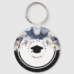 Porte-clés Luxe Black Gold Parties scintillant Floral Graduat