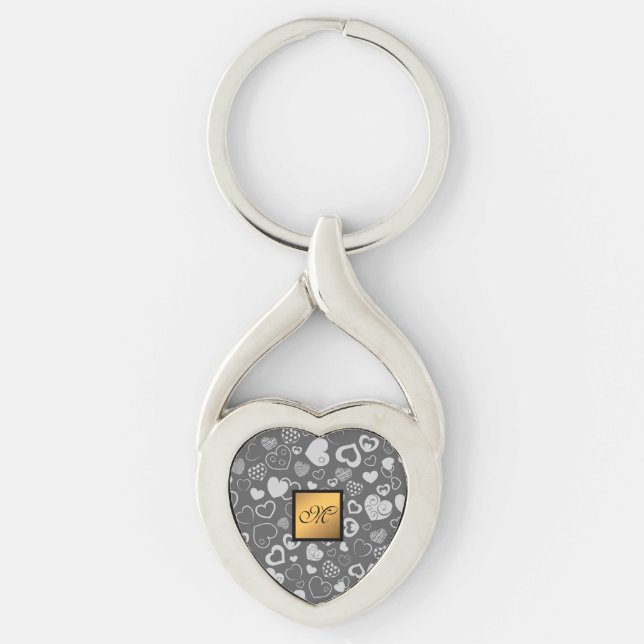 Porte-clés Luxe Moderne Élégant Amour Argent Coeur (Devant)