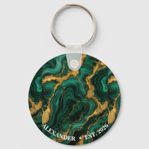 Porte-clés Luxueux Nom Agate Émeraude Malachite Or Liquide