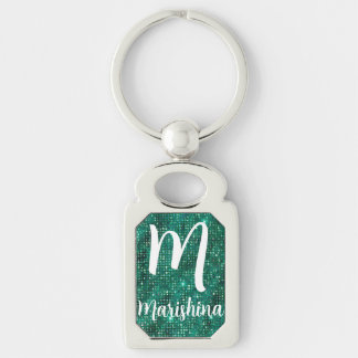 Porte-clés Luxueux sequins verts émeraude à paillettes Monogr