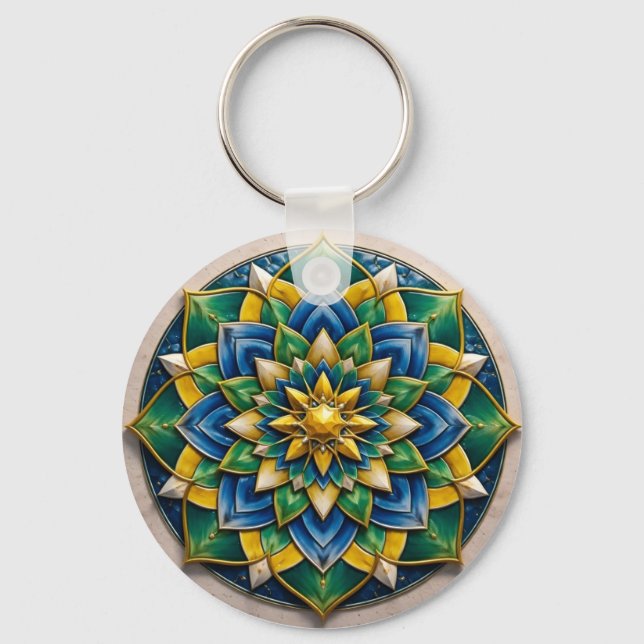 Porte-clés Luxury 3D Mandala Keychain - Geometric Gold & Gree (Recto)