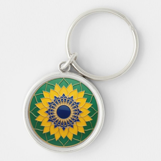 Porte-clés Luxury 3D Solar Mandala Keychain - Gold & Emerald  (Devant)