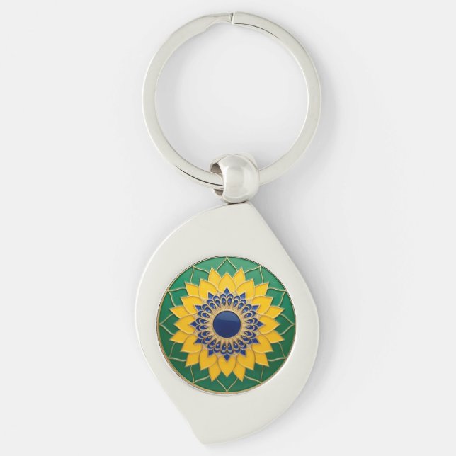 Porte-clés Luxury 3D Solar Mandala Keychain - Gold & Emerald  (Devant)
