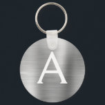 Porte-clés Luxury Silver Faux Stainless Steel Monogram<br><div class="desc">Luxury Silver Faux Stainless Steel Metallic Elegant Keychain. These Keychains can be customized to include your initial and first name. These key chains make great birthday,  bridal shower or bachelorette party favors.</div>