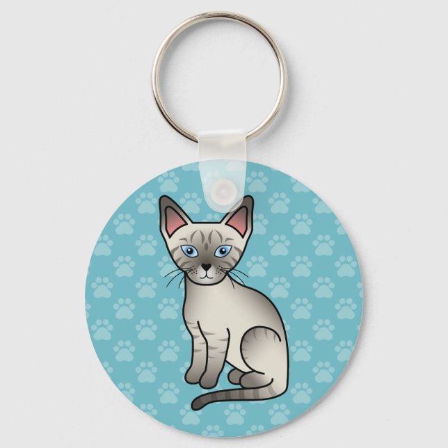Porte-clés Lynx Point Siamese Cat Cute Cartoon Illustration (Recto)