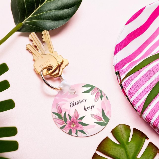 Porte-clés Lys rose florissant (Pink Blooming Lily Keychain)