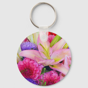 Porte-clés Lys roses et dahlia imprimé floral porte - clé