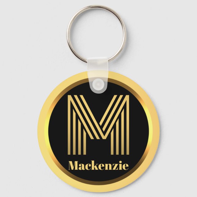 Porte-clés M Gold Monogrammed Letter Personalised Keychain (Recto)