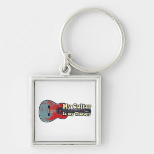Porte-clés Ma guitare est ma thérapie. vintage rouge et bleu