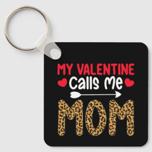 Porte-clés Ma Saint-Valentin m'appelle maman léopard carreaux