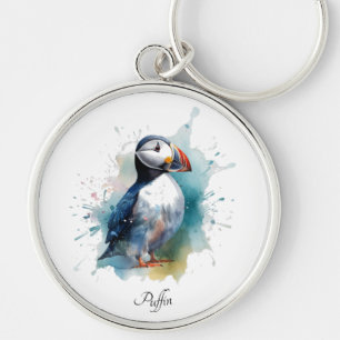 Porte-clés Macareux aquarelle adorable, personnalisé
