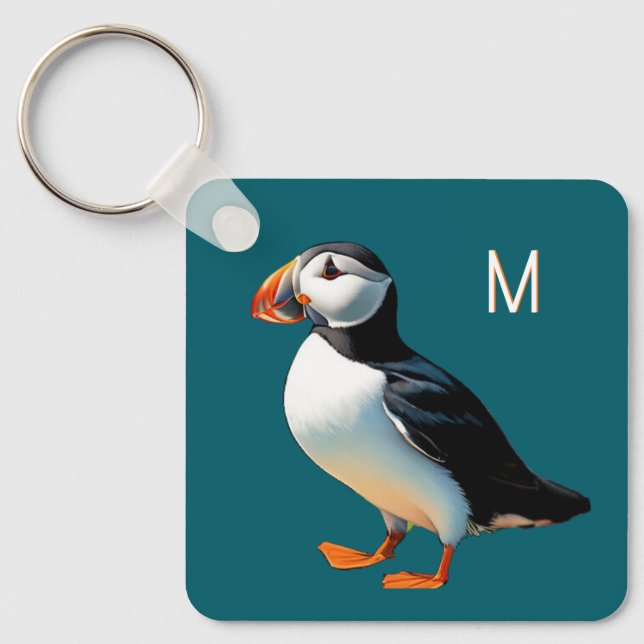 Porte-clés Macareux de l'Atlantique Faune Côtière Oiseau Mono (Recto)