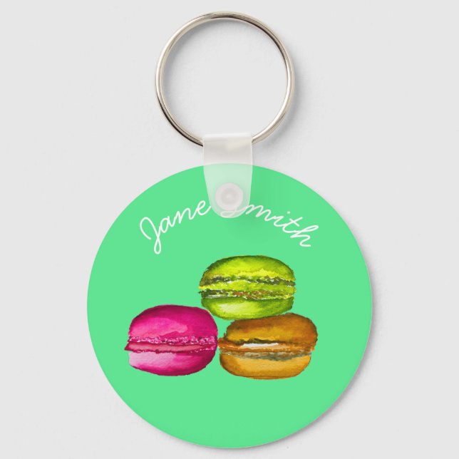Porte-clés Macarons colorés aquarelle art funky (Recto)