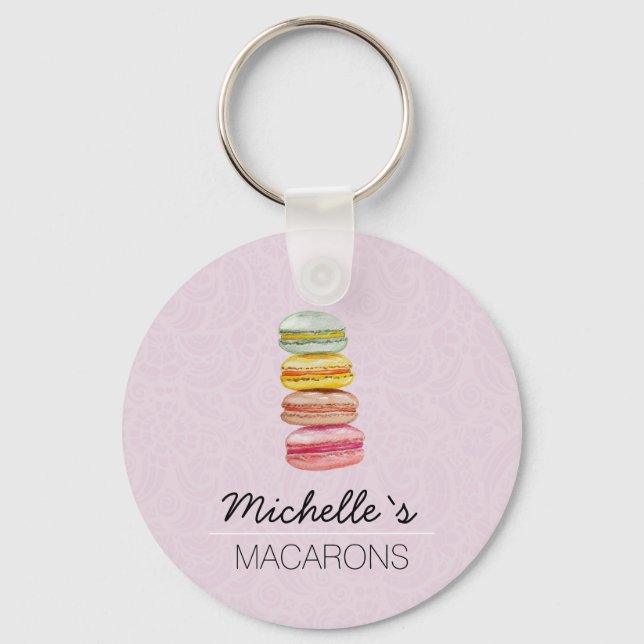 Porte-clés Macarons Français Aquarelle Peints à la main (Recto)