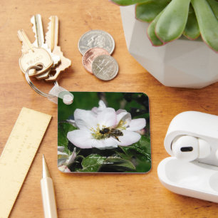 Porte-clés Macro Photo de Fleur de Pommier & Abeille   Porte-