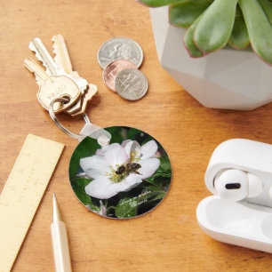 Porte-clés Macro Photo de Fleur de Pommier & Abeille   Porte-