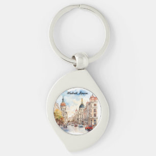 Porte-clés Madrid Espagne Vue de la Ville Peinture à l'Aquare