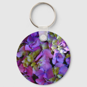 Porte-clés Magenta Purple bleu jaune Hydrangeas fleurs