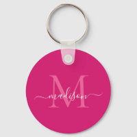 Magenta rose Blanc Monogramme Nom Script moderne