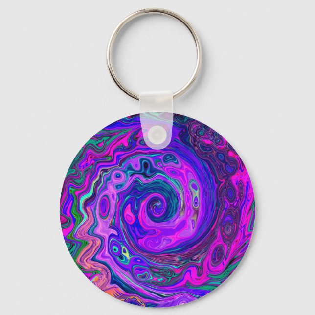 Porte-clés Magenta super rétro Abstrait et spirale violette (Recto)