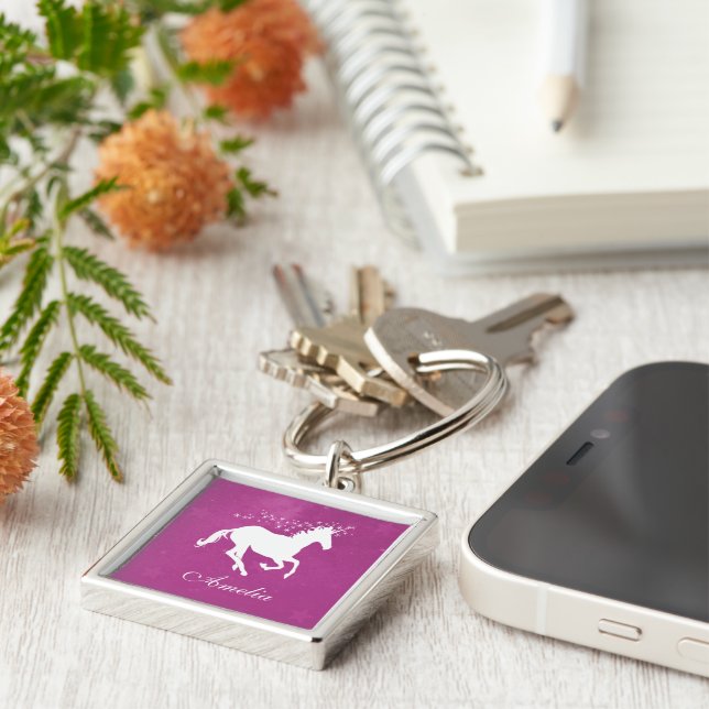 Porte-clés Magenta Unicorn Personalized Keychain (Côté)