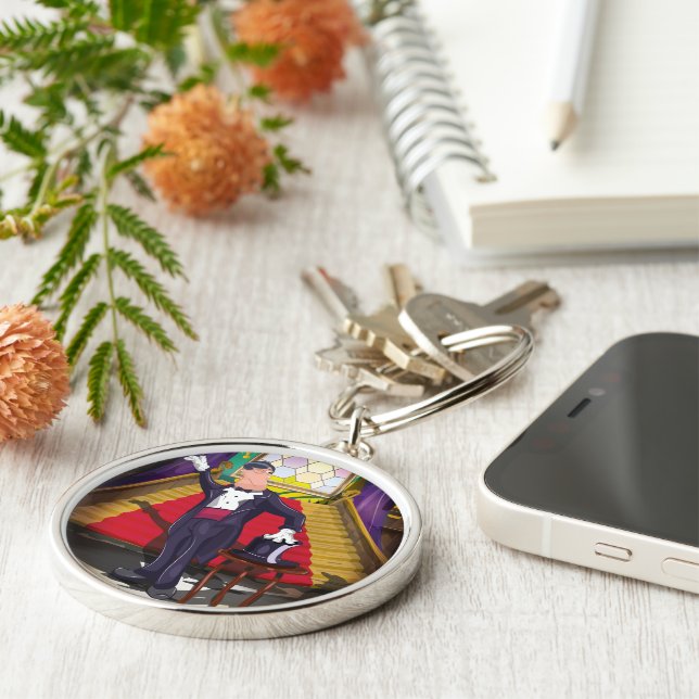 Porte-clés Magicien effectuant un tour de magie sur scène (Côté)