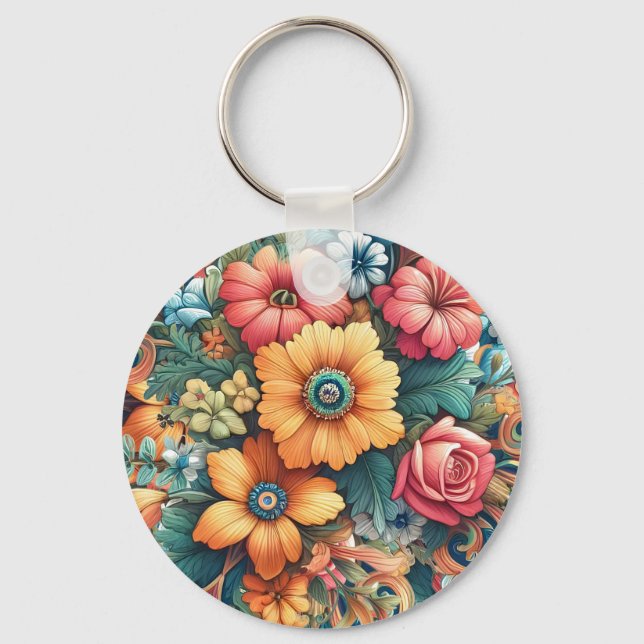 Porte-clés Magnifique Bouquet de Fleurs (Recto)