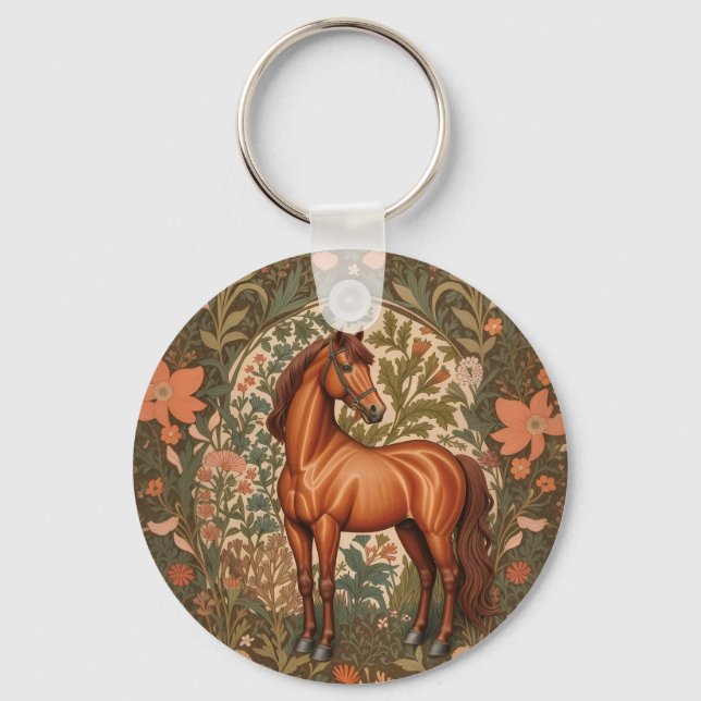 Porte-clés Magnifique Cheval Brun Inspiré de William Morris  (Recto)