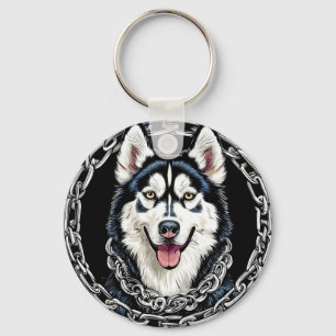 Porte-clés Magnifique chien husky aux couleurs vives