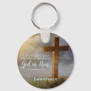 Porte-clés Magnifique Croix en Bois Verset Biblique Personnal