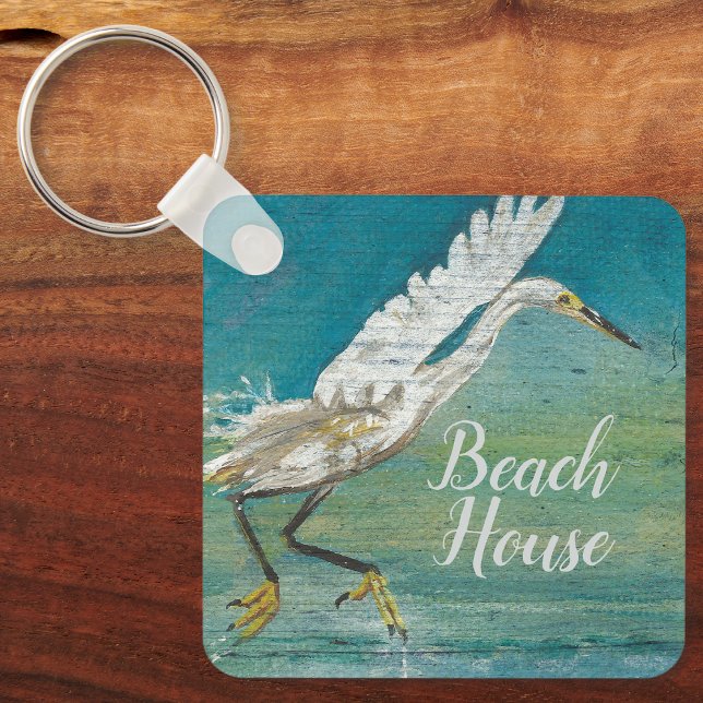 Porte-clés Magnifique Egret Coastal Bird Art (Gorgeous Egret Shorebird On Water Art Keychain from Jenn's Emporium. )